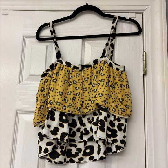Koch Yellow & Black Animal Print Ruffle Strappy Top Size XS. Casual Party - Picture 6 of 8